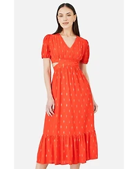 Yumi Women's Foil Print Viscose Cut Out Midi Dress