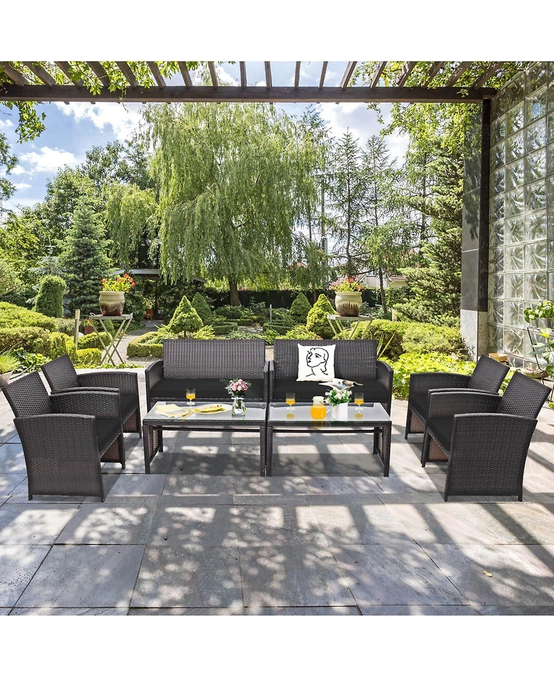 Gymax 8PCS Patio Rattan Furniture Set Cushioned Chair Sofa Table