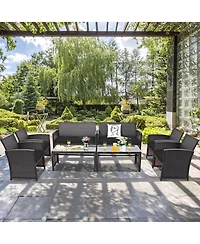 Gymax 8PCS Patio Rattan Furniture Set Cushioned Chair Sofa Table