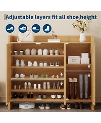 gaomon Shoe Cabinet Rattan Shoe Cabinet Storage for Entryway 41 inch Tall 6-Tier Large Shoe Organizer Closet Farmhouse Cabinet with Doors