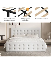 gaomon Bed Frame 4 Storage Drawers Linen Upholstered Headboard Wooden Slats No Box Spring Button Tufted.