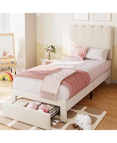 gaomon Velvet Upholstered Bed Frame Storage Drawer Headboard Girls Platform Bed Wood Slat Support Noise Free Easy Assembly