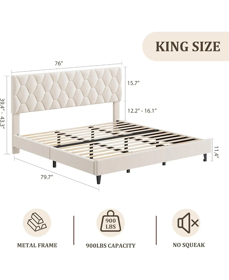gaomon Bed Frame Upholstered Headboard Platform Adjustable Headboard Wood Slat Support No Box Spring Noise