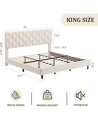 gaomon Bed Frame Upholstered Headboard Platform Adjustable Headboard Wood Slat Support No Box Spring Noise