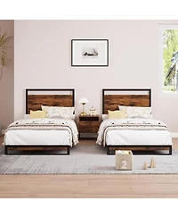 gaomon 6 Inch Metal Platform Bed Frame Wooden Headboard Footboard Rustic Brown No Box Spring Quiet Sturdy Mattress Foundation