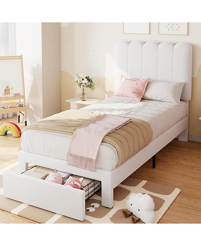 gaomon Bed Frame Storage Headboard Drawer Velvet Upholstered Platform Wooden Slats Easy Assembly Noise-Free.