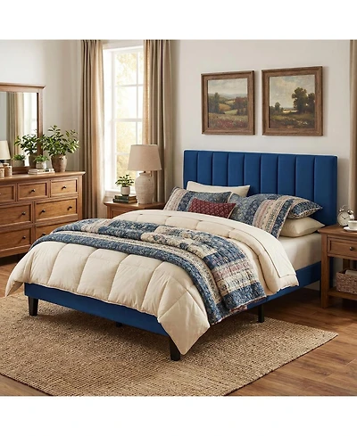 gaomon Bed Frame Full Size with Adjustable Height Vertical Channel Tufted Headboard, Upholstered Platform Bed Frame with Sturdy Wooden Slats Support