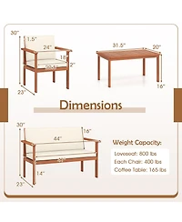 Gymax 4 Pieces Patio Furniture Set Acacia Wood Porch Chairs Table