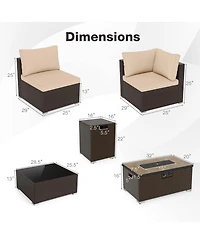 Gymax 12 Pcs Outdoor Patio Wicker Sectional Sofa Set w/ 32'' Propane Fire Pit Table Tank Holder