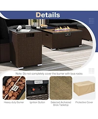 Gymax 12 Pcs Outdoor Patio Wicker Sectional Sofa Set w/ 32'' Propane Fire Pit Table Tank Holder