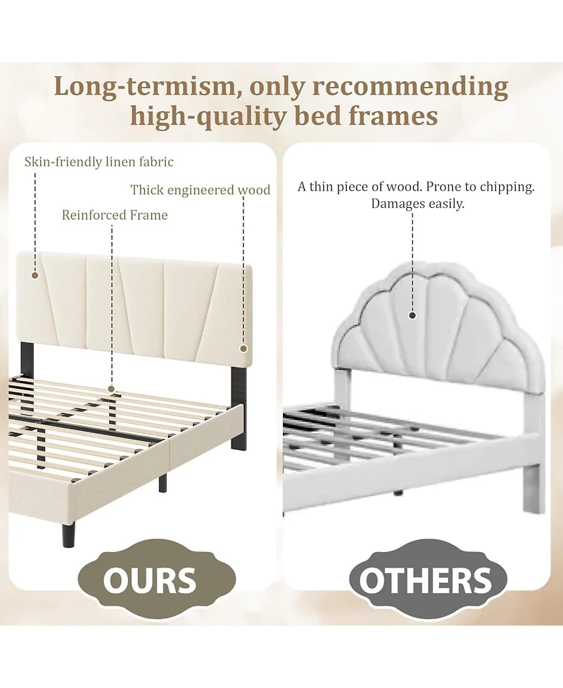 gaomon Platform Bed Frame with Adjustable Headboard – Sturdy Wooden Slats, Linen & Soft, No Box Spring Needed, Easy Assembly