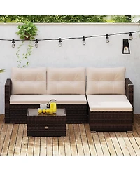 Gymax 4 Seats Outdoor Patio Furniture Set L-Shaped Couch Set for Yard
