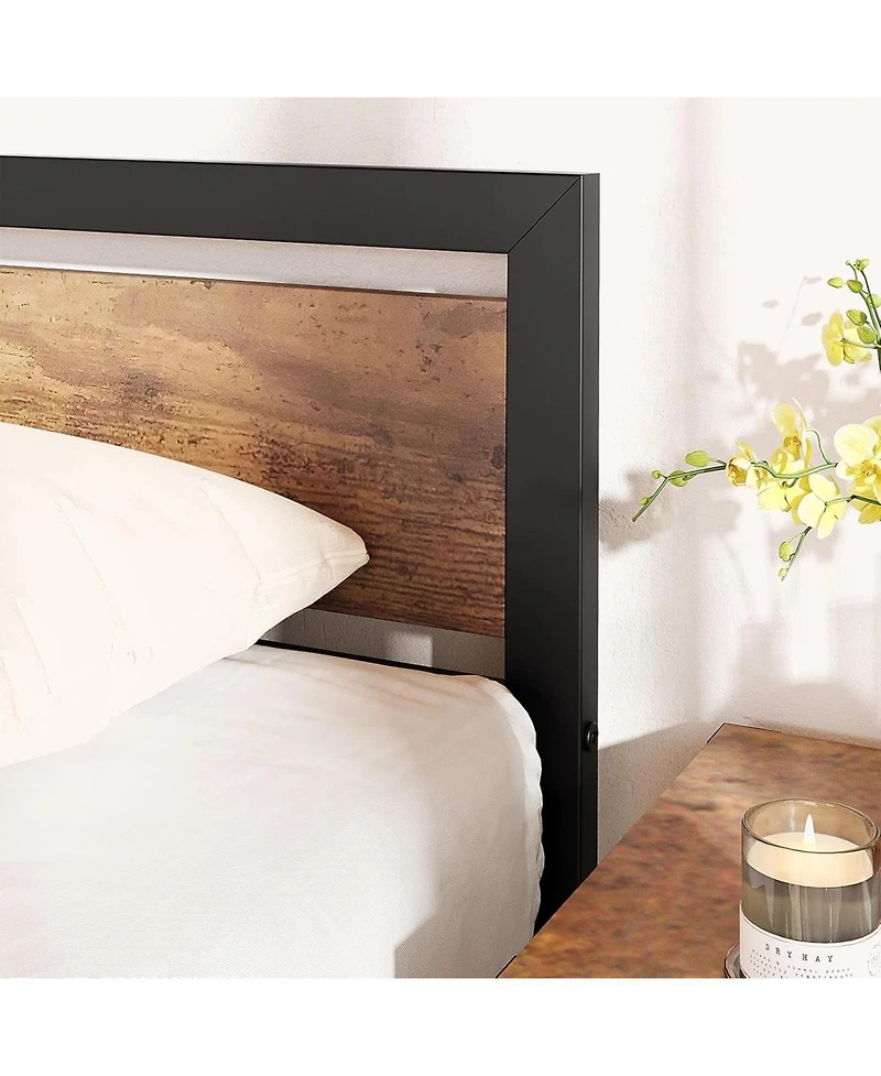 gaomon Bed Frame Metal Platform with Wooden Headboard Footboard Non-Slip Under Storage Noise-Free No Box Spring.