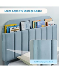 gaomon Bed Frame Bookcase Headboard Upholstered Platform Wooden Slats Support No Box