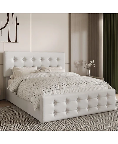 gaomon Bed Frame 4 Storage Drawers Linen Upholstered Headboard Wooden Slats No Box Spring Button