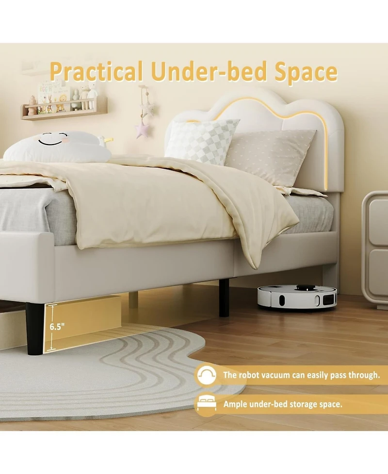 gaomon Upholstered Smart Led Bed Adjustable Hills Headboard Pu Leather Platform Wooden Slats No Box Spring Easy Assembly