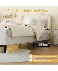 gaomon Upholstered Smart Led Bed Adjustable Hills Headboard Pu Leather Platform Wooden Slats No Box Spring Easy Assembly