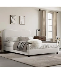 gaomon Boucle Bed Frame with Upholstered Headboard, Soft Low Profile Sturdy Platform Rounded Corners Design, Heavy Duty, Wooden Slats