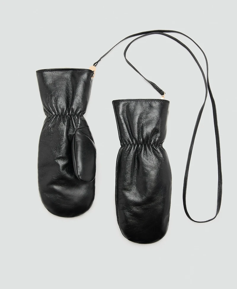 Mango Women's Leather Mittens