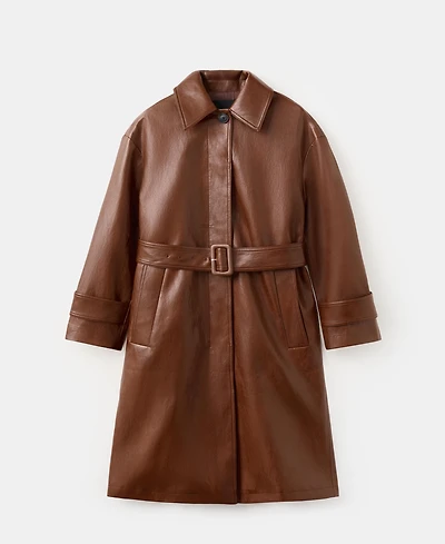 Mango Women's Long Faux-Leather Belt Trench Coat