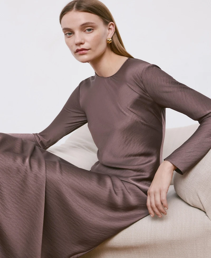 Mango Women's Long Satin Textured Dress