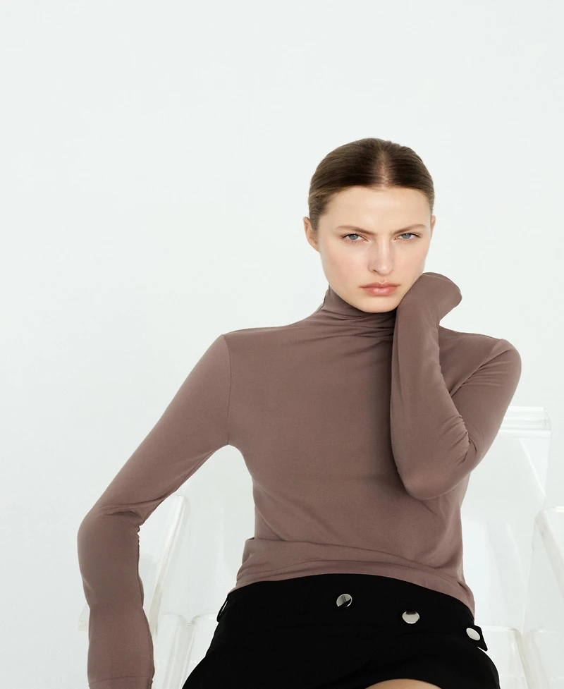 Mango Women's Fitted Turtleneck T-Shirt