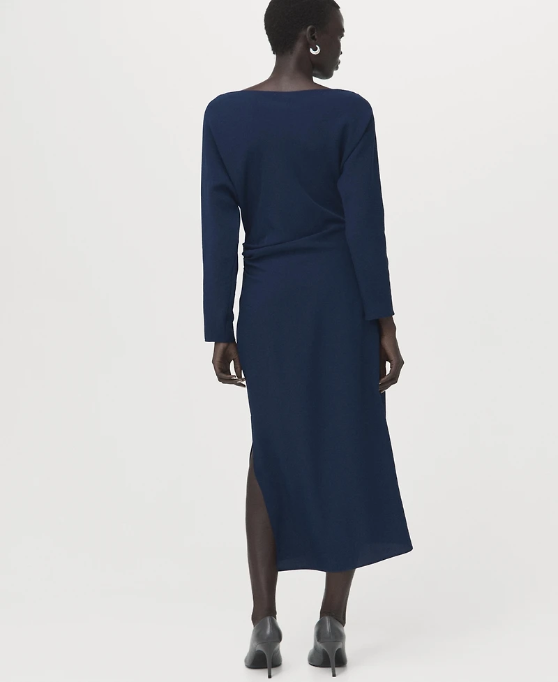Mango Women's Boat-Neck Ruched Dress