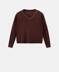 Mango Women's Contrast Piping V-Neck Sweater