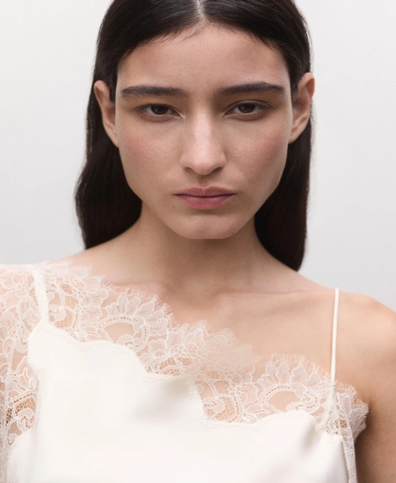 Mango Women's Asymmetric Satin Lace Top