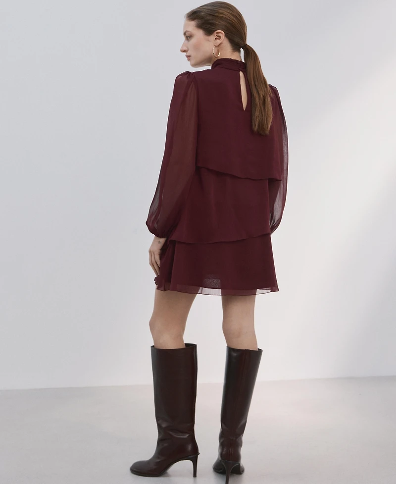 Mango Women's Draped Collar Ruffled Dress