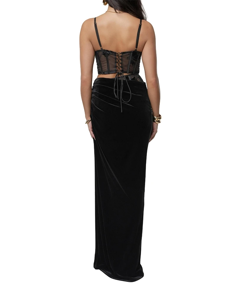 Jluxlabel Women's Velvet And Lace Maxi Skirt