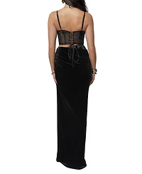 Jluxlabel Women's Velvet And Lace Maxi Skirt