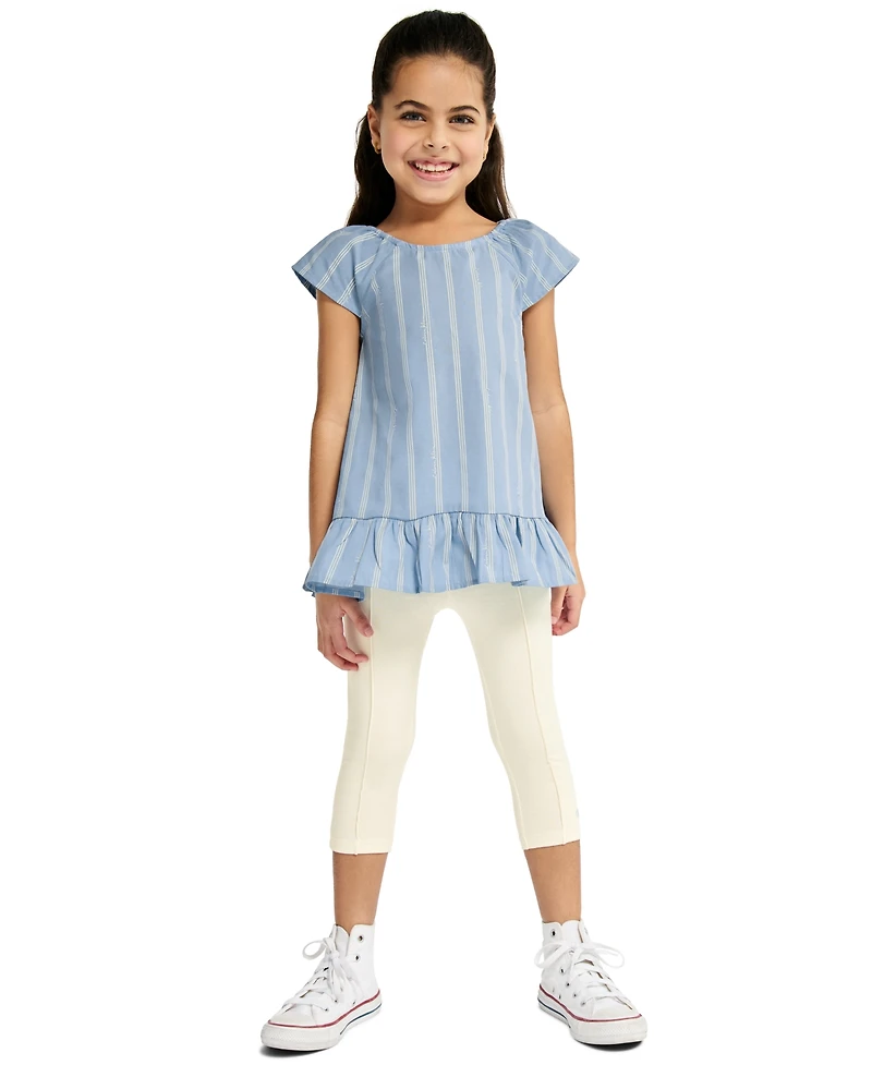 Calvin Klein Girls' 4-6X Striped Denim Tunic and Capri Leggings, 2-Piece Set
