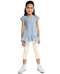 Calvin Klein Girls' 4-6X Striped Denim Tunic and Capri Leggings, 2-Piece Set