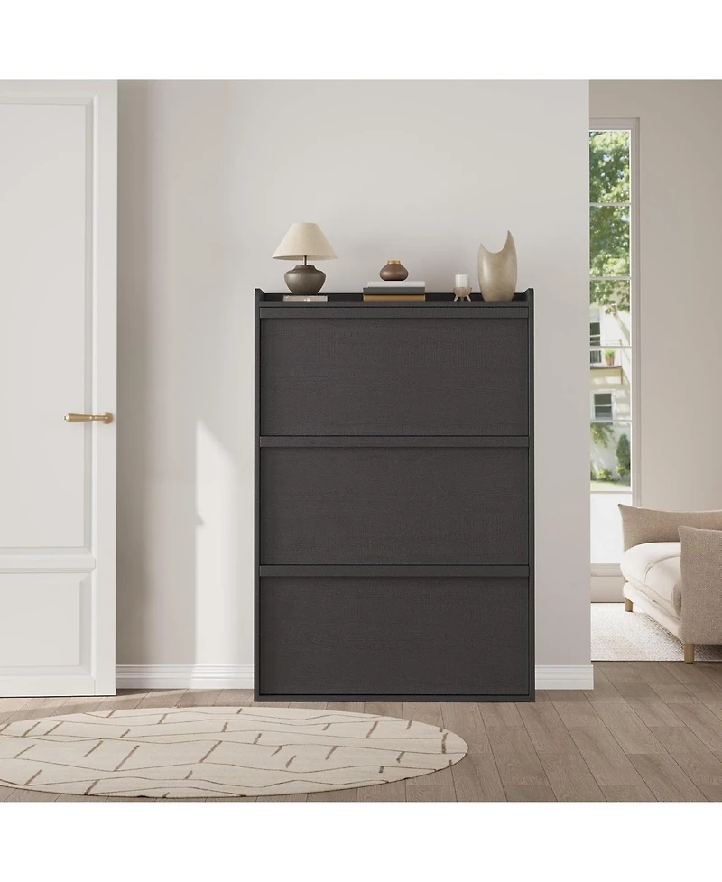 Gaomon Shoe Cabinet with 3 Flip Drawers, Narrow Cabinet with Adjustable Shelves, Modern Wooden Shoe Organizer with Hidden Handle for Entryway