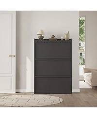 Gaomon Shoe Cabinet with 3 Flip Drawers, Narrow Cabinet with Adjustable Shelves, Modern Wooden Shoe Organizer with Hidden Handle for Entryway