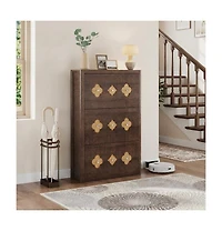 Gaomon Shoe Cabinet with 3 Flip Drawers, Slim Hidden Wood Shoe Cabinet with Adjustable Shelves, Flower Pattern, Diamond Handle, Narrow Organizer