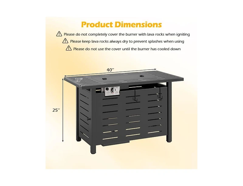 Slickblue 40 Inch Outdoor Propane Fire Pit Table with Lava Rocks