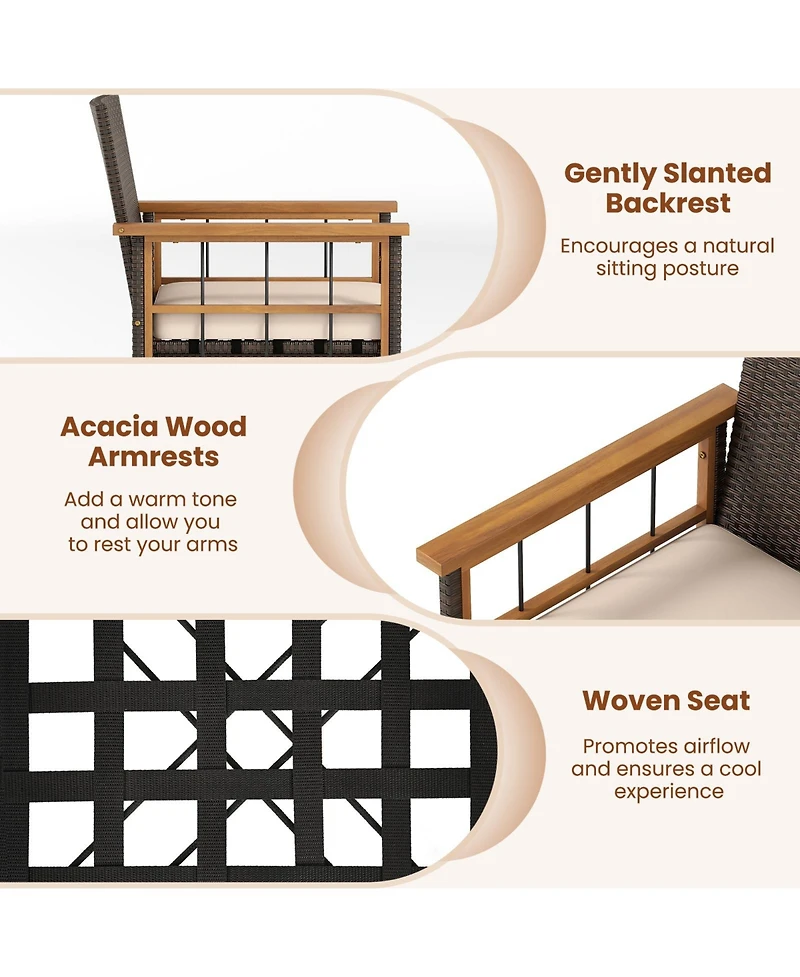 Gymax Set of Patio Dining Chairs w/ Removable Padded Cushion Acacia Wood Armrests