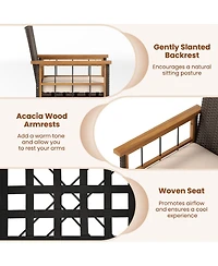 Gymax Set of Patio Dining Chairs w/ Removable Padded Cushion Acacia Wood Armrests