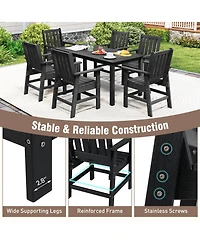 Gymax 6PCS Patio Dining Bench Set Outdoor Hdpe Weather Resistant Table & Chairs