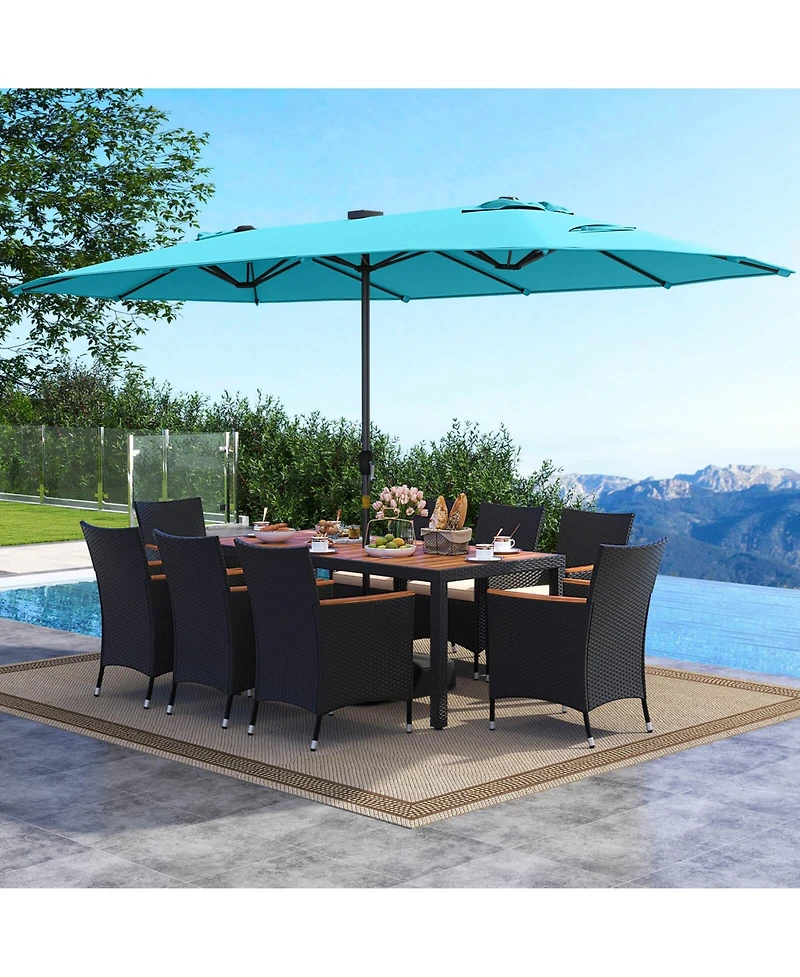 Gymax 11 Pcs Patio Dining Set w/ 15ft Double-Sided Patio Umbrella (Base Included)