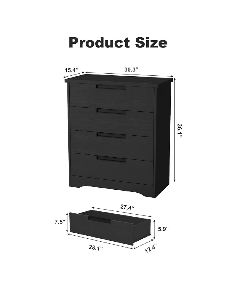 gaomon 4 Drawer Dresser , Chest of Drawers with Embedded Handles Design, Wooden Organizer for Living