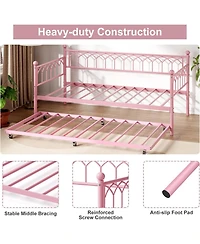 gaomon Twin Size Daybed, Sofa Bed Frame with Metal Steel Slat Support, Heavy Duty Metal Bed Frame, Space Saving, Easy Assembly, for Small Spaces