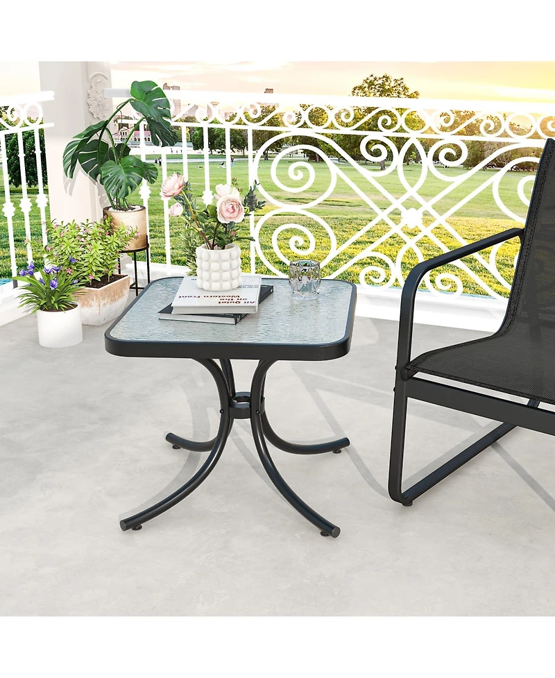 Gymax 2PCS 20'' Outdoor Side Table w/Tempered Glass Top Metal Frame Patio End Table