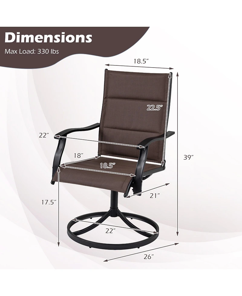 Gymax Padded Patio Swivel Chairs Set of 2 Ergonomic Outdoor Dining w/High Back