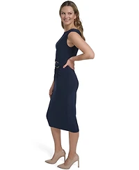 Jessica Howard Petite Side-Ruche Buckle-Detail Midi Dress