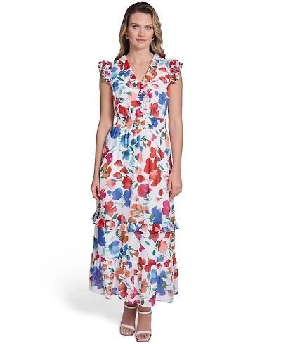 Jessica Howard Petite Printed Smocked-Waist Midi Dress