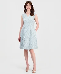 Connected Women's Floral-Jacquard Notch-Neck Dress