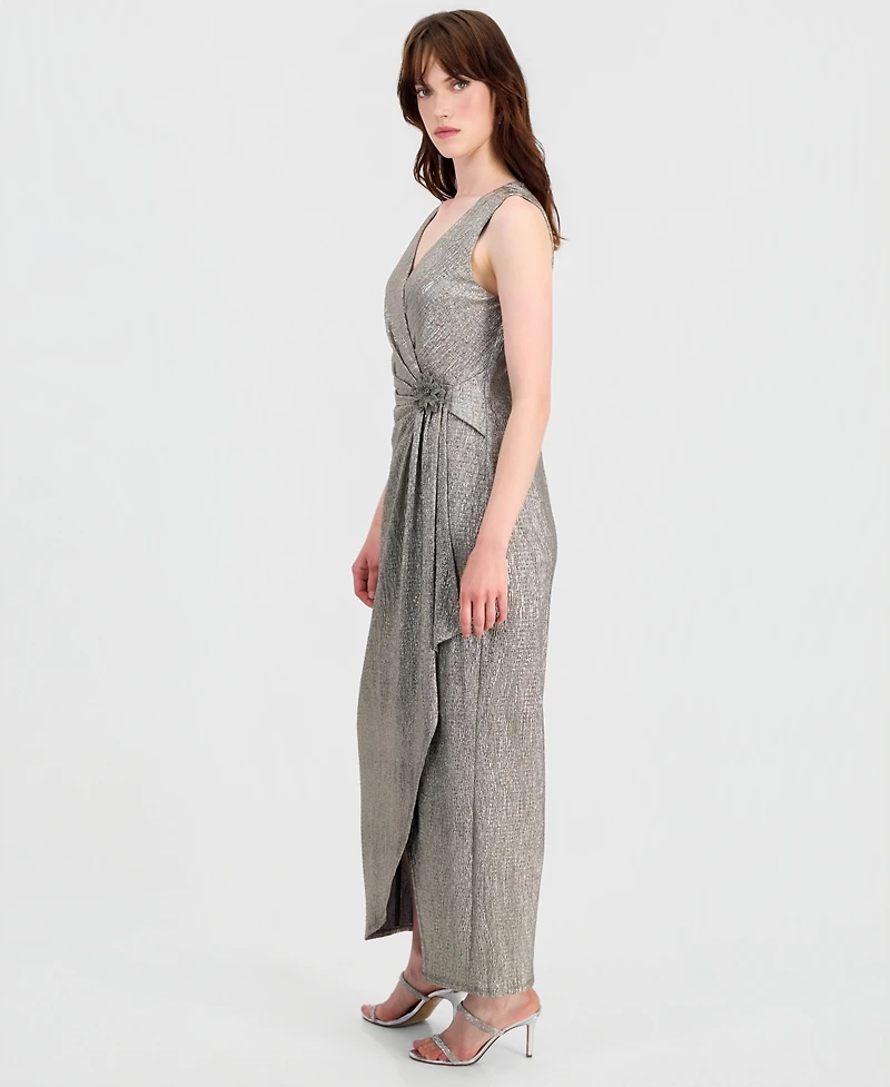 Connected Women's Surplice-Neck Gathered-Waist Maxi Dress